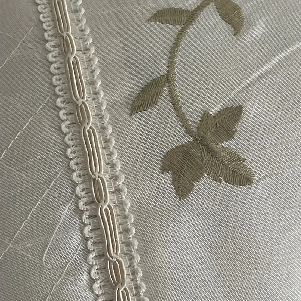Ivory Embroidered Floral Lumbar Pillow 17x11 Quilted Satin Decorative Accent